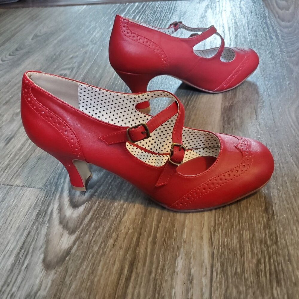 Valentine's Day Red Cross-Strap Heels (FLAPPER-35) from Pinup Couture by Pleaser - Picture 3 of 14